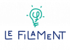 Logo Le Filament : Ampoule avec initiales LF remplaçant le filament