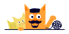 Logo de Raoull : un chat porte une casquette et une barbe